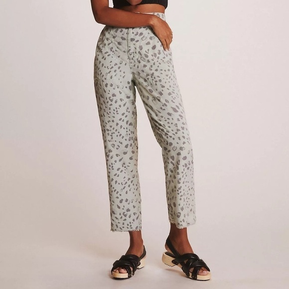 Anthropologie Cloth & Stone Green Animal Print Frayed Straight Leg Pants Size M - Picture 11 of 11